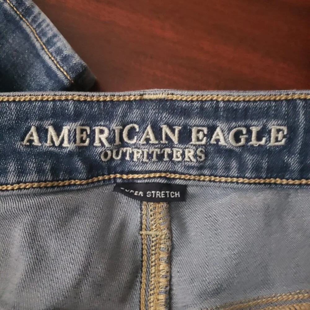 American Eagle Size 10 Long Super High Rise Stretch Jegging Jeans Blue Denim - Picture 9 of 11